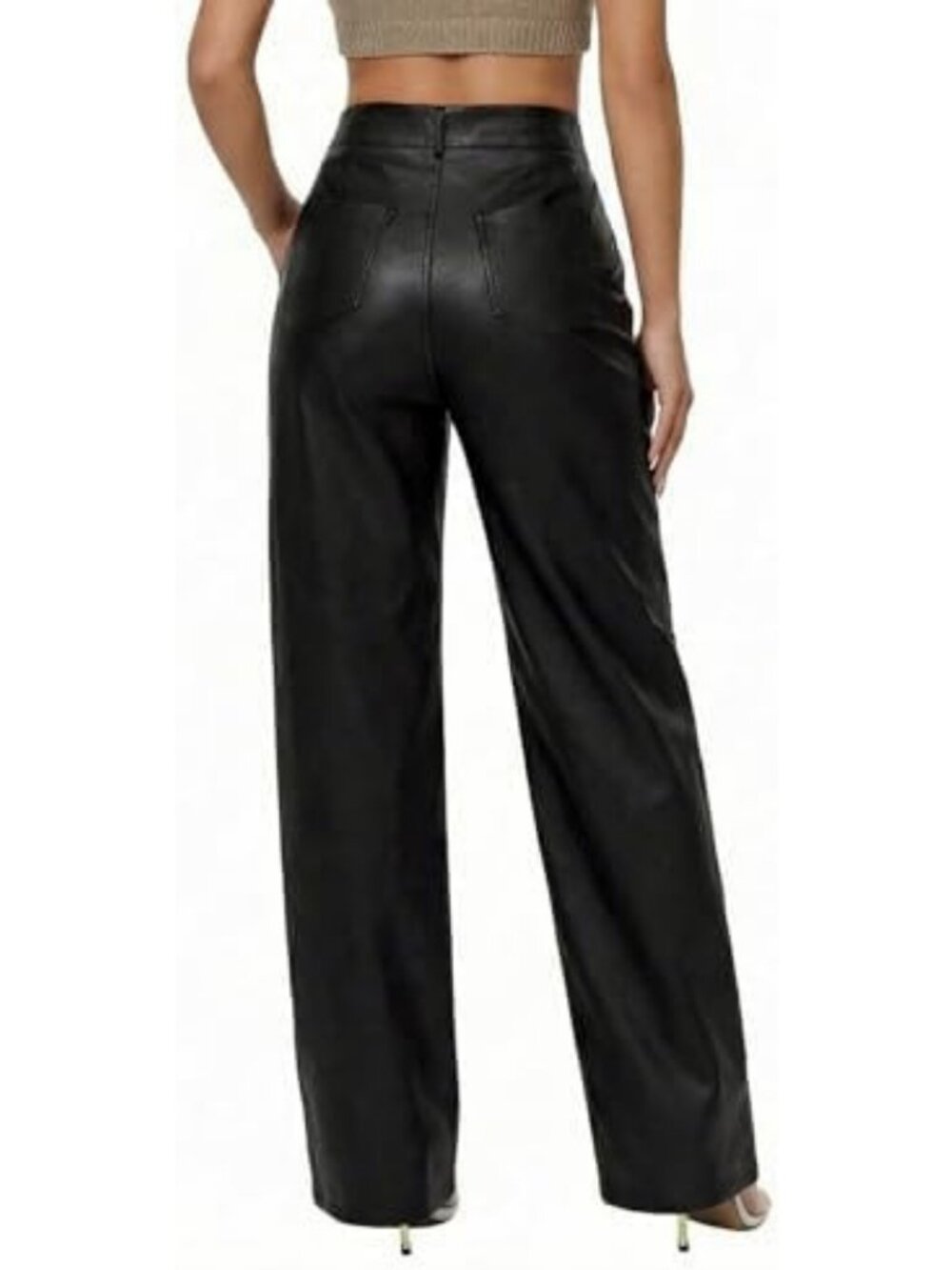 Trendy High Waisted Faux Leather Pants for Women | Coated PU Straight Leg Black - Picture 2 of 6